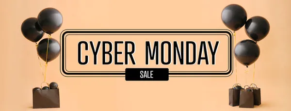 Повітряні Кульки Текстом Cyber Monday Sale Сумки Покупок Кольоровому Фоні — стокове фото