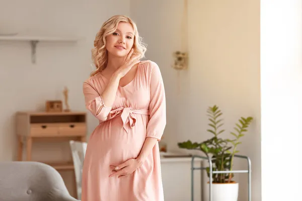 Young Pregnant Woman Home Morning — Stock Photo, Image
