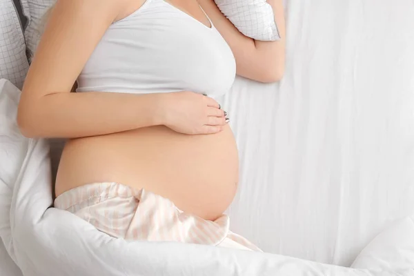 Young Pregnant Woman Sleeping Bed Closeup — Stock Photo, Image