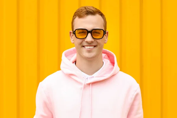 Young Guy Stylish Hoodie Color Background — Stock Photo, Image