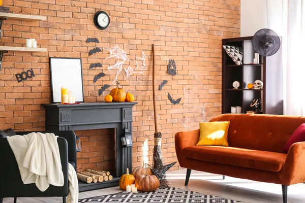 Interior Living Room Decorated Halloween — Stock Photo, Image