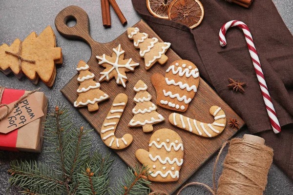 Board Christmas Gingerbread Cookies Dark Background — Stock Photo, Image