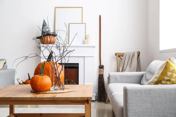 Interior Elegante Quarto Decorado Para Celebração Halloween — Fotografia de Stock