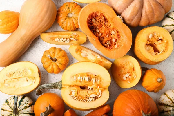 Different Cut Pumpkins Light Background — Stock Photo, Image