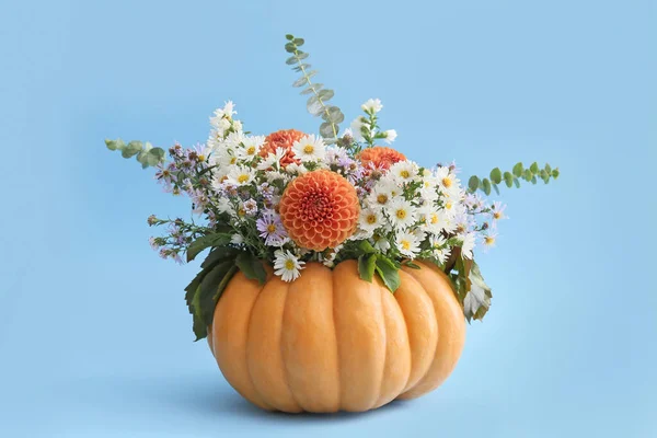 Beautiful Autumn Bouquet Pumpkin Color Background — Stock Photo, Image