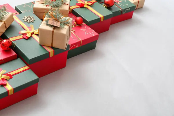 Different Christmas Presents Light Background — Stock Photo, Image