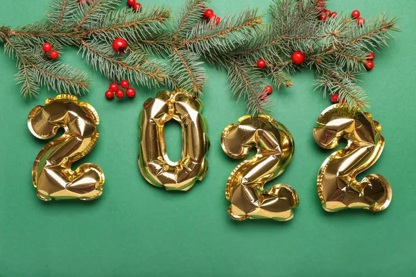 Composición Año Nuevo Con Figura 2022 Sobre Fondo Color — Foto de Stock