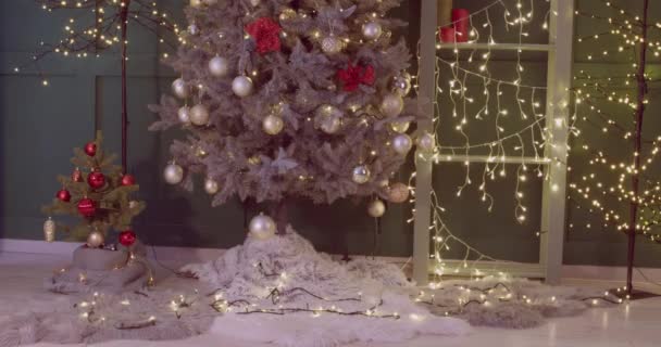 Árbol Navidad Muchos Regalos Habitación Video Con Efecto Stop Motion — Vídeos de Stock