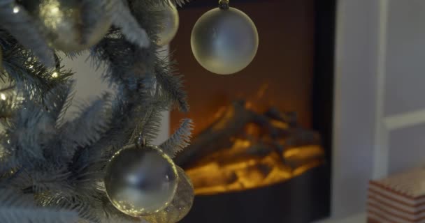 Bel Arbre Noël Décoré Dans Chambre Gros Plan — Video