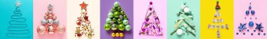 Renkli arka planda yaratıcı Noel ağaçları koleksiyonu