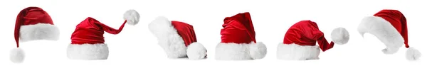 Conjunto Chapéus Santa Claus Fundo Branco — Fotografia de Stock