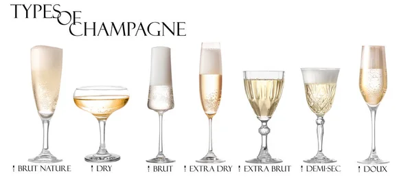 Bril Van Verschillende Champagne Witte Achtergrond — Stockfoto