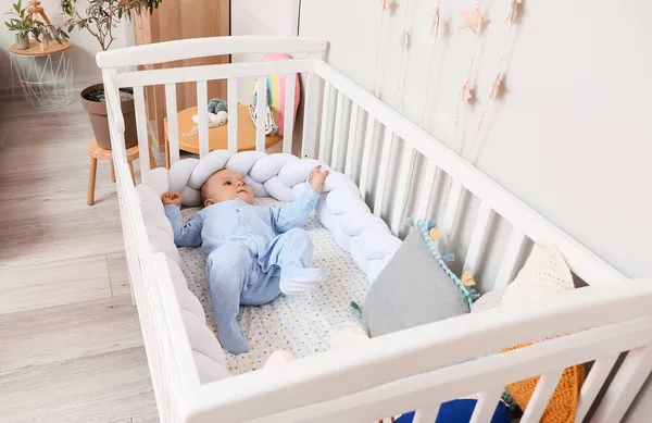 Cute Little Baby Boy Lying Crib — Stock Photo, Image