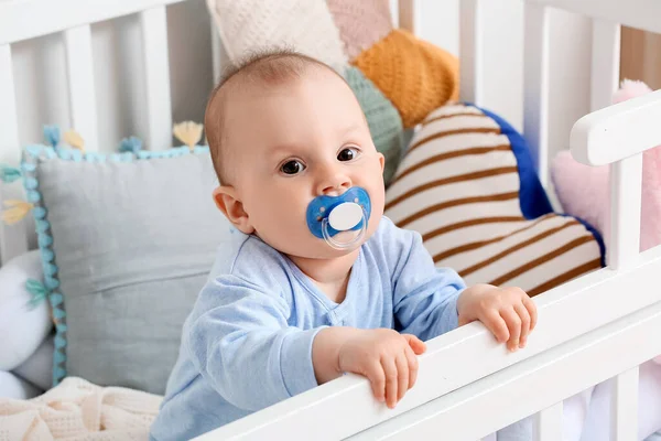 Cute Little Baby Boy Nibbler Crib — Stock Photo, Image