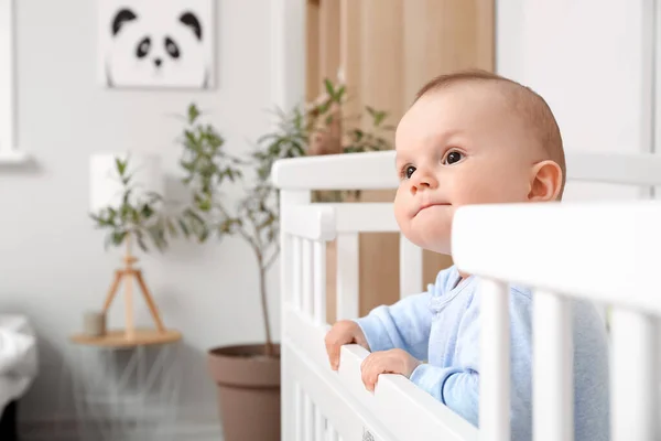 Cute Little Baby Boy Crib — Stock Photo, Image