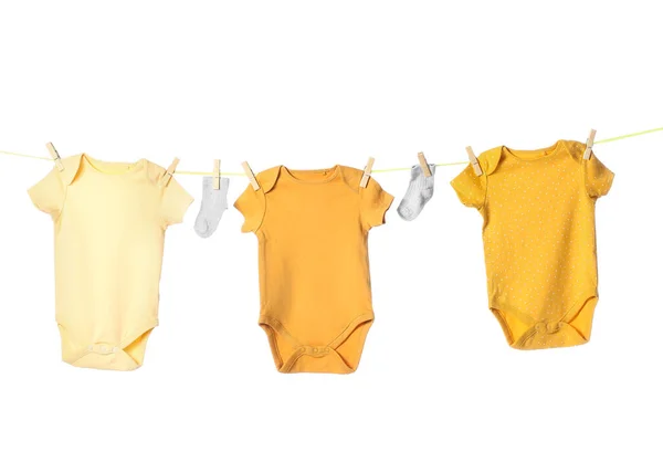 Rope Baby Bodysuits Socks White Background — Stock Photo, Image