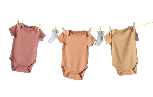 Rope Baby Bodysuits Socks White Background — Stock Photo, Image