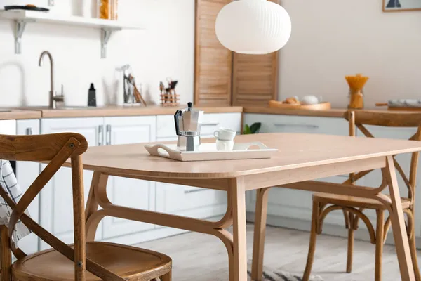 Stylish Kitchen Interior Wooden Dining Table — Stock Photo, Image