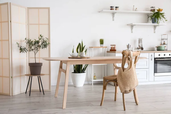 Stylish Kitchen Interior Wooden Dining Table — Stock Photo, Image