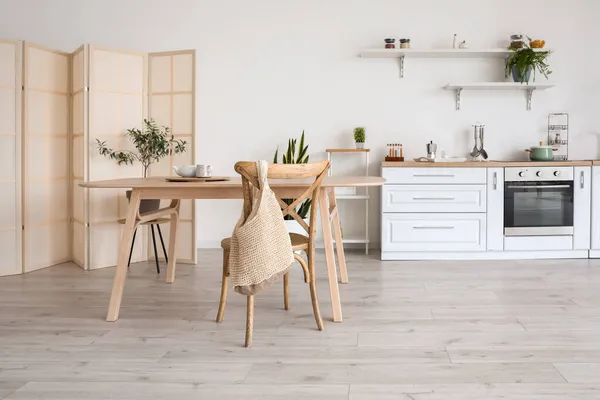 Stylish Kitchen Interior Wooden Dining Table — Stock Photo, Image