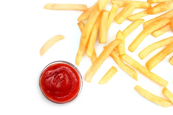 Tasty French Fries Tomato Sauce White Background — Stock Photo, Image