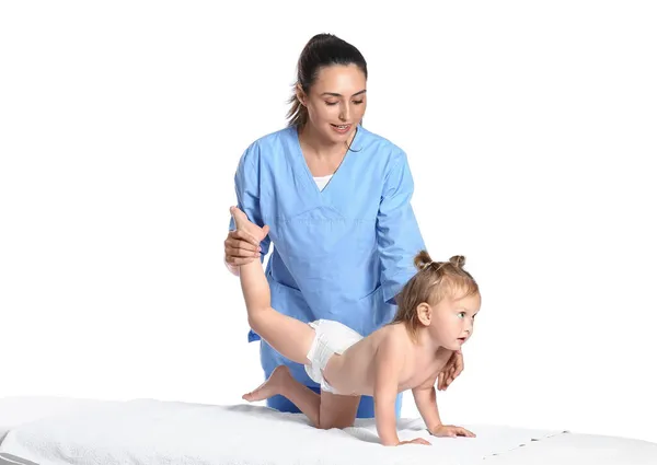 Massage Therapist Baby White Background — Stock Photo, Image