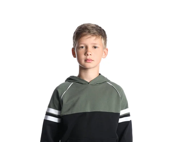 Kleiner Junge Kapuzenpulli Auf Weißem Hintergrund — Stockfoto