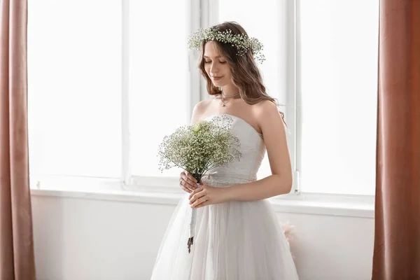 Beautiful Bride Bouquet Flowers Window — Stock Photo, Image