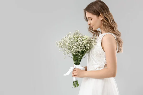 Beautiful Bride Bouquet Flowers Light Background — Stock Photo, Image