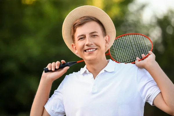 Jovem Jogador Badminton Masculino Livre — Fotografia de Stock