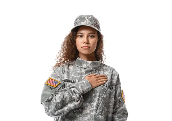 African American Female Soldier White Background — Stock Photo, Image