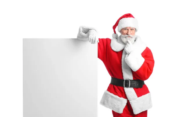 Santa Claus Con Cartel Blanco Sobre Fondo Blanco —  Fotos de Stock