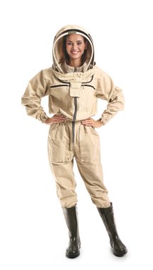 Beyaz arkaplanda kadın arıcı