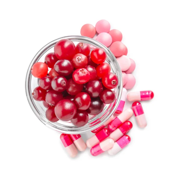 Cranberry Pills Bowl Berries White Background — Stock Photo, Image