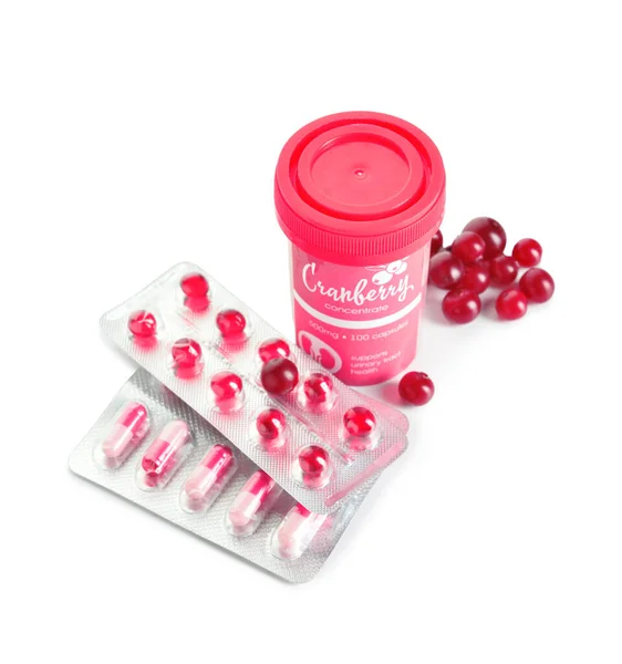 Egészséges Áfonya Tabletták Elszigetelt Fehér Alapon — Stock Fotó