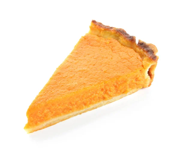 Piece Delicious Pumpkin Pie White Background — Stock Photo, Image
