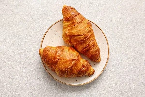 Plate Delicious Croissants White Background — Stock Photo, Image