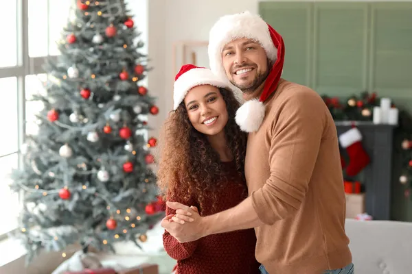 Happy Couple Celebrating Christmas Home — Stock Photo, Image