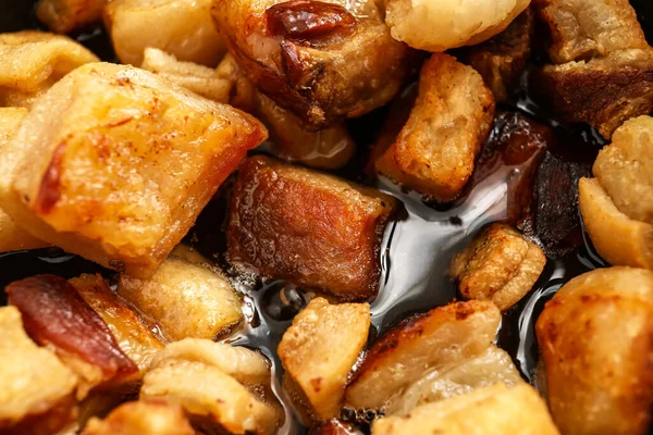 Tasty Cracklings Frying Pan — Stock Photo, Image