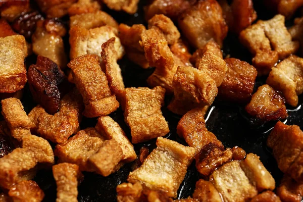 Tasty Cracklings Frying Pan — Stock Photo, Image