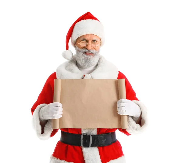 Santa Claus Con Carta Vacía Sobre Fondo Blanco —  Fotos de Stock