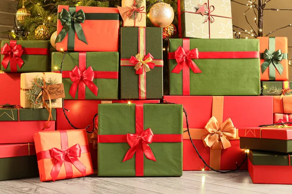 Many Gift Boxes Christmas Tree Living Room — Stock Photo, Image