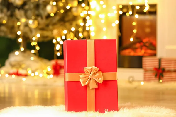 Christmas Gift Box Floor Living Room — Stock Photo, Image