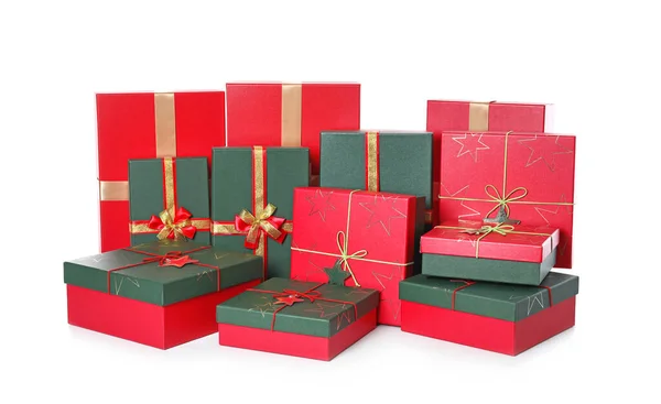 Weihnachtsgeschenk Boxen Auf Weißem Hintergrund — Stockfoto