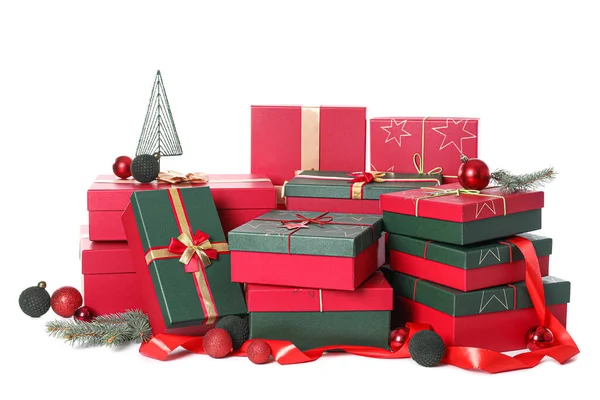 Christmas Gift Boxes White Background — Stock Photo, Image
