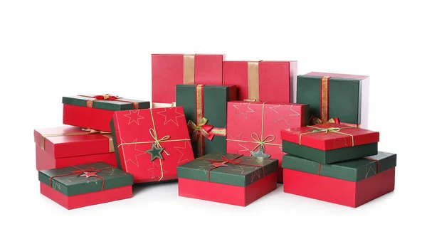 Weihnachtsgeschenk Boxen Auf Weißem Hintergrund lizenzfreie Stockfotos