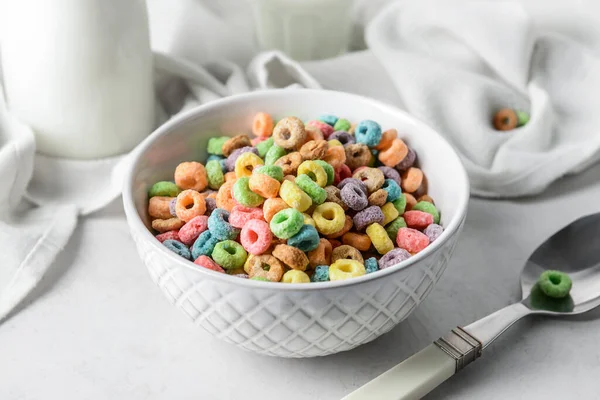 Bowl Crunchy Corn Flakes Rings Light Background — Stock Photo, Image