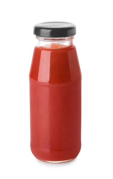 Flasche Mit Bio Tomatensauce Auf Weißem Hintergrund — Stockfoto