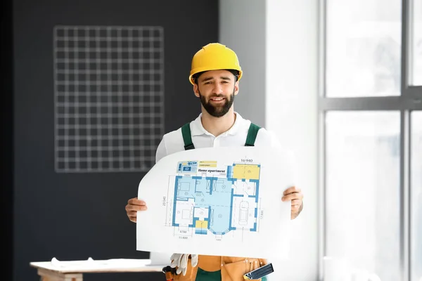 Construction Worker House Plan Room — Stock Photo, Image