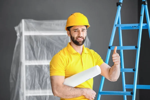 Construction Worker House Plan Showing Thumb Room — Stock Photo, Image